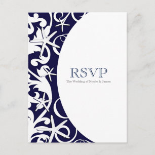 White Starfish Blue Beach Elegant Wedding RSVP Invitation Postcard