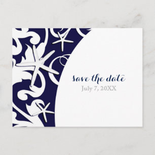 White Starfish Blue Beach Wedding Save The Date Announcement Postcard