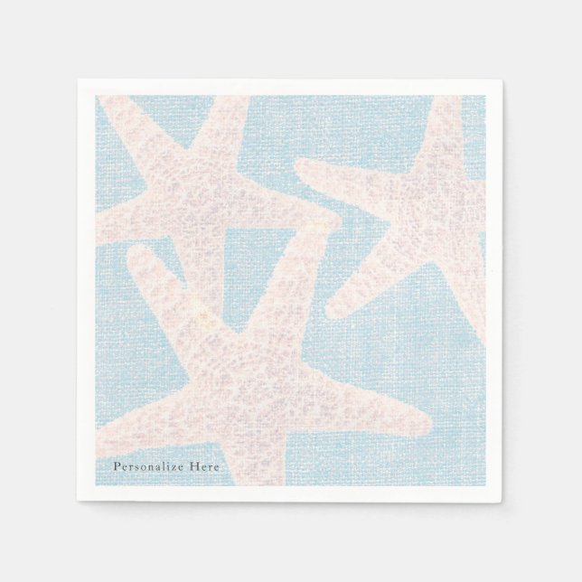 White Starfish & Blue Burlap Elegant Reception Napkin (Front)