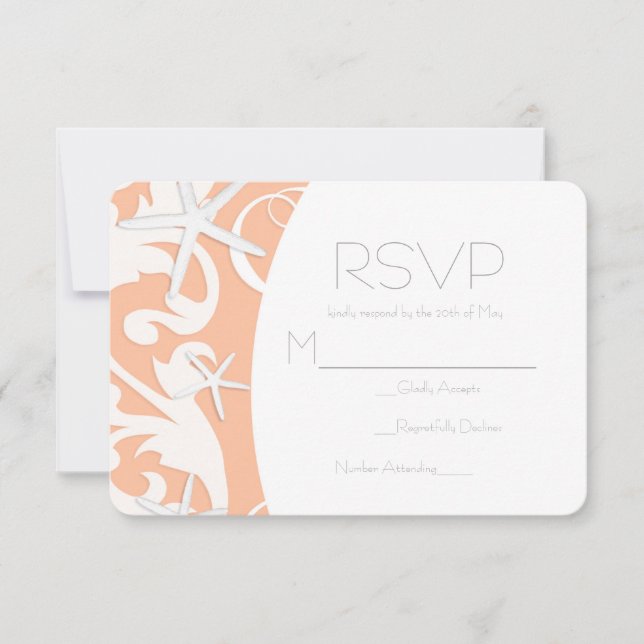 White Starfish Coral Beach Elegant Wedding RSVP Card (Front)