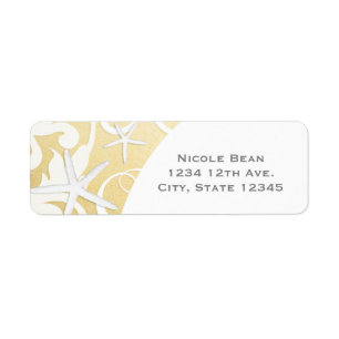 White Starfish Gold Elegant Beach Wedding Return Address Label