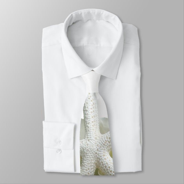 White Starfish Hydrangea Flower Groom's Neck Tie (Tied)
