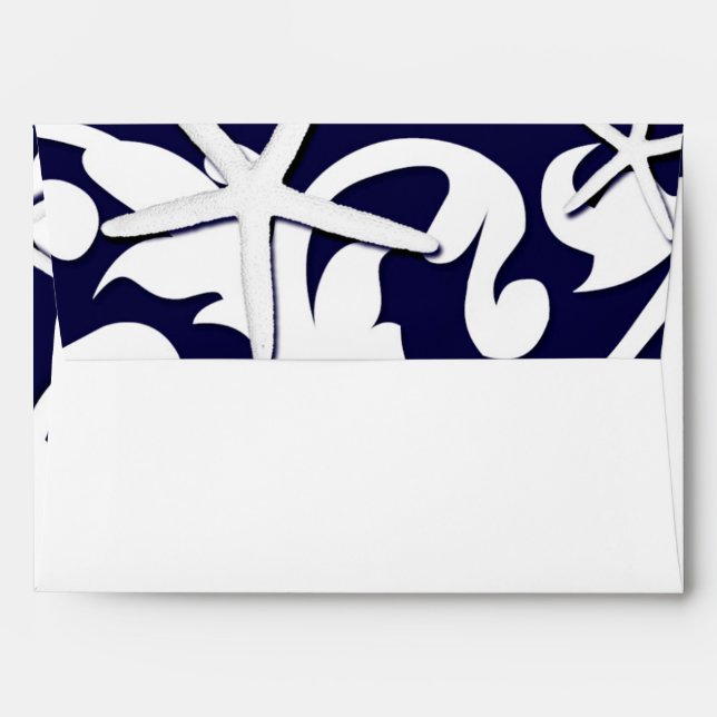 White Starfish Navy Blue Beach Wedding Invitation Envelope (Back (Top Flap))