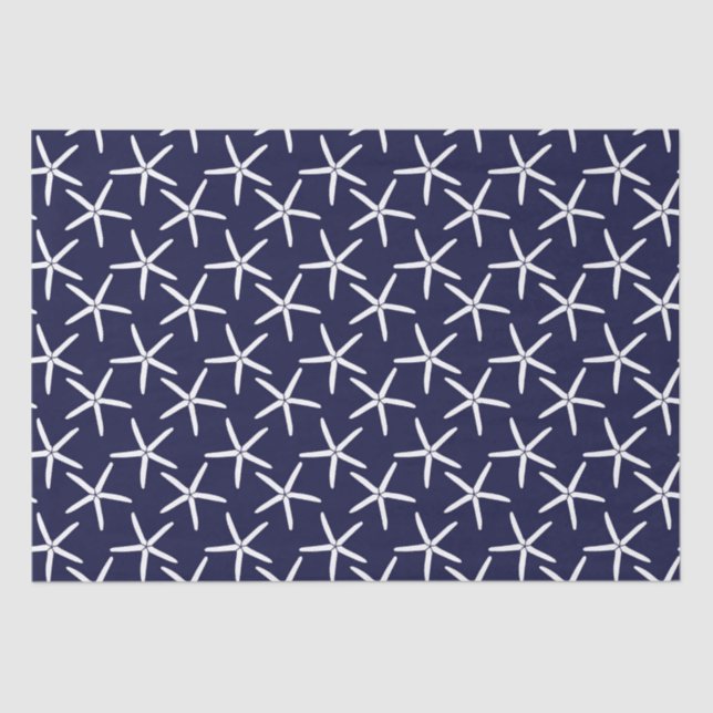White starfish on a navy blue background tissue paper (Front)