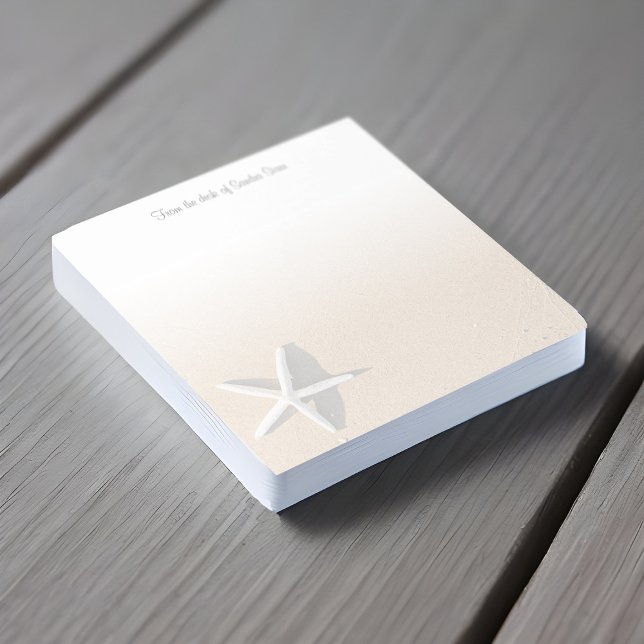 White Starfish on Tan Ocean Coast Beach Sand Notepad (White starfish in sand coastal post it note pad)