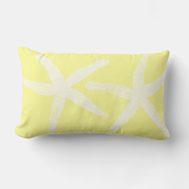 White Starfish Pastel Yellow Sunshine Beach Cool Lumbar Cushion (Front)