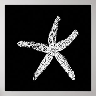 White Starfish Pattern Black Custom Colour Elegant Poster