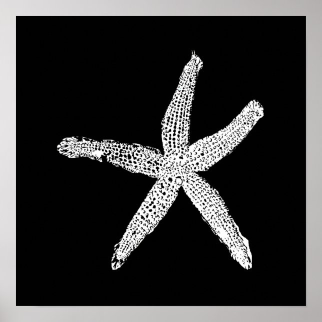 White Starfish Pattern Black Custom Colour Elegant Poster (Front)