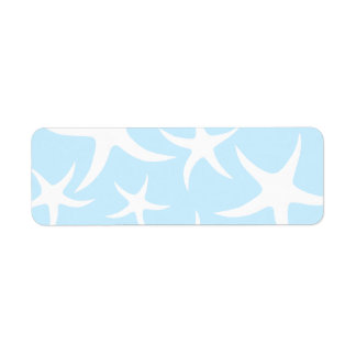 White Starfish Pattern on Light Blue. Return Address Label