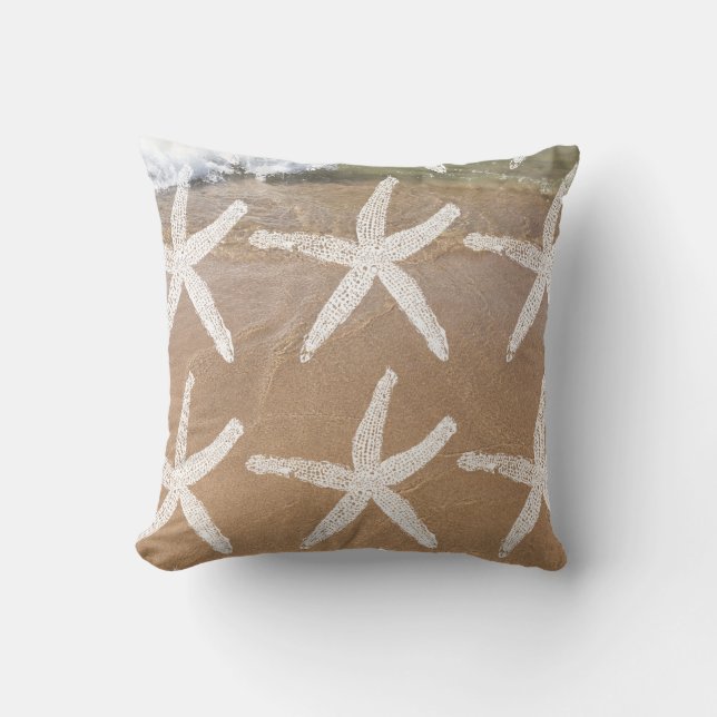 White Starfish Patterns Nautical Sandy Beach Ocean Cushion (Front)