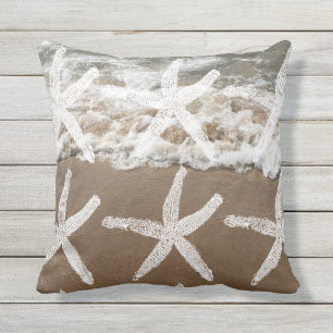 White Starfish Patterns Nautical Sandy Beach Ocean Cushion
