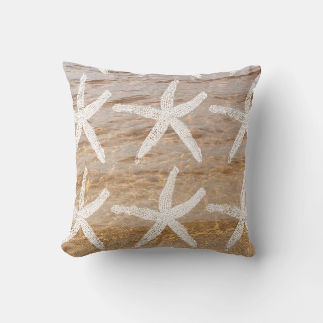 White Starfish Patterns Nautical Sandy Beach Water Cushion (Front)