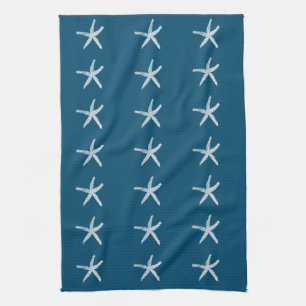 White Starfish Patterns Ocean Blue Custom Colour Tea Towel