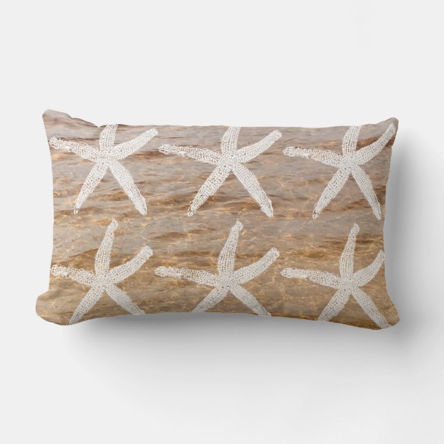 White Starfish Patterns Water Nautical Sandy Beach Lumbar Cushion (Front)