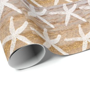 White Starfish Patterns Water Nautical Sandy Beach Wrapping Paper