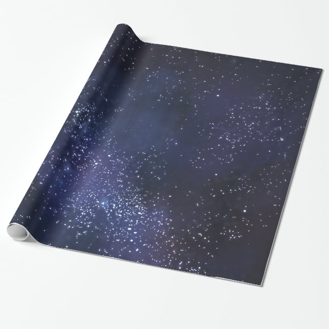 White Stars And Midnight Blue Wrapping Paper (Unrolled)