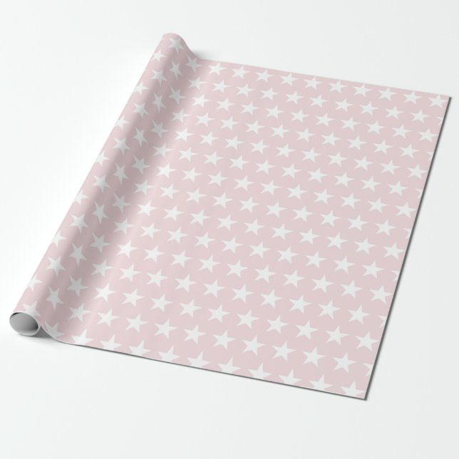 White Stars Blush Pink Modern Chic Design Trendy Wrapping Paper (Unrolled)