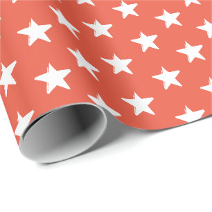White Stars, Dark Orange Winter Holidays Christmas Wrapping Paper