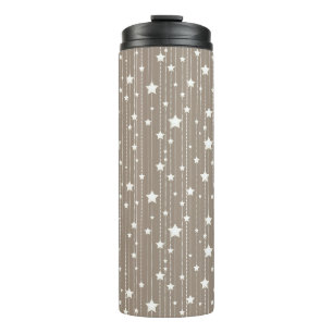 White stars in beige, dots and stripes xmas thermal tumbler