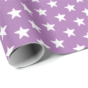 White Stars, Lavender Winter Holidays Christmas Wrapping Paper