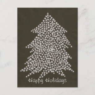 White Stars Lights Christmas Tree Black Postcards