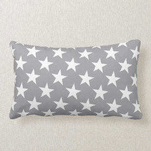 White Stars Modern Elegant Grey Colour Background Lumbar Cushion