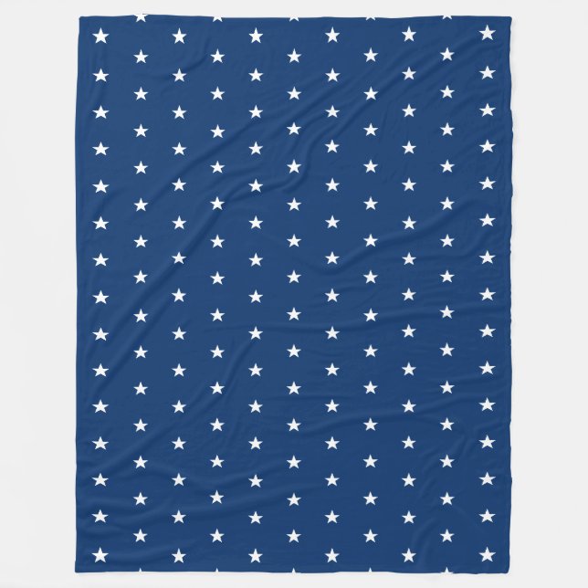 white stars navy blue pattern fleece blanket (Front)