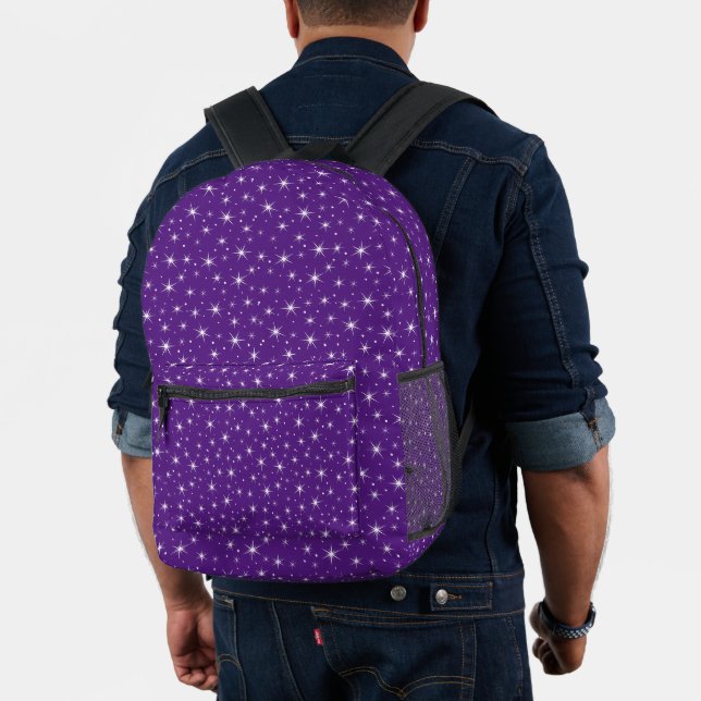White Stars on a Purpl Background Printed Backpack (Insitu (Model))