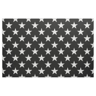 White Stars on Black Background Fabric