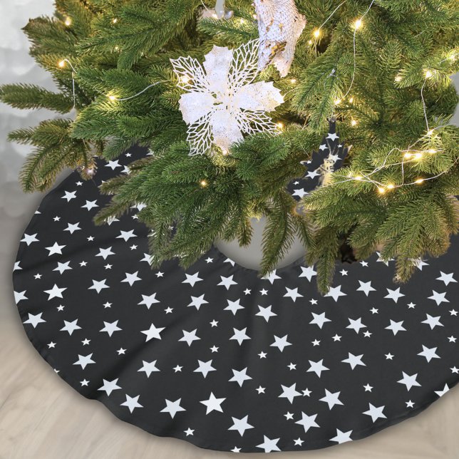 White Stars on Black Brushed Polyester Tree Skirt (Creator Uploaded)
