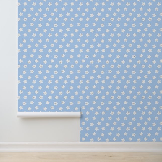 White Stars on Blue Baby Nursery Wallpaper  (Application)