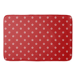 White Stars on Bright Red Bath Mat