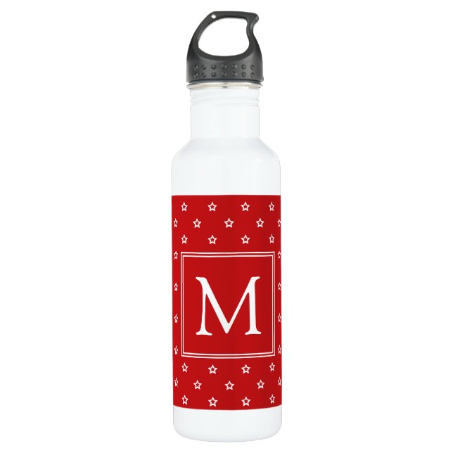 White Stars on Bright Red Monogram 710 Ml Water Bottle (Front)