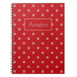 White Stars on Bright Red Notebook