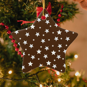White Stars on Brown Christmas Holidays  Ceramic Ornament