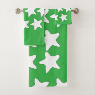 White Stars On Green Bath Towel Set