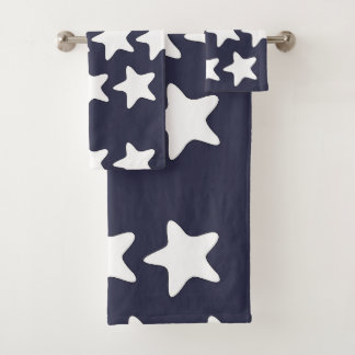 White Stars On Navy Blue Bath Towel Set