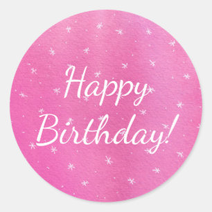White Stars on Pink Blends Happy Birthday Stickers