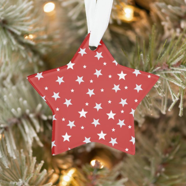 White Stars on Red Christmas Holidays  Ornament (Tree)