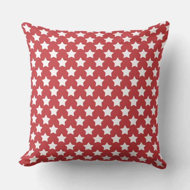 White Stars on Red Patriotic USA Outdoor Pillow (Front)