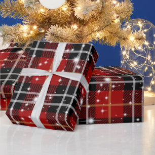 White Stars On Tartan Plaid   Wrapping Paper