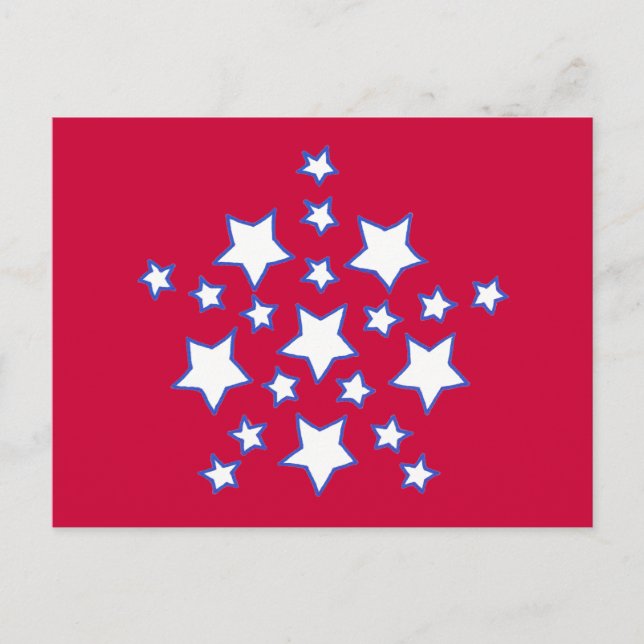 White Stars Outlined in Blue on Red Patriotic Postcard (Front)