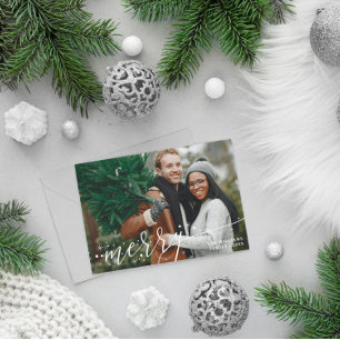 White Stars Overlay Merry Photo Christmas Holiday Card