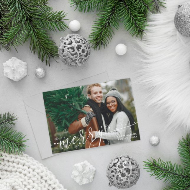 White Stars Overlay Merry Photo Christmas Holiday Card (Creator Uploaded)