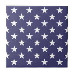 White Stars Patriotic American Flag Pattern Ceramic Tile