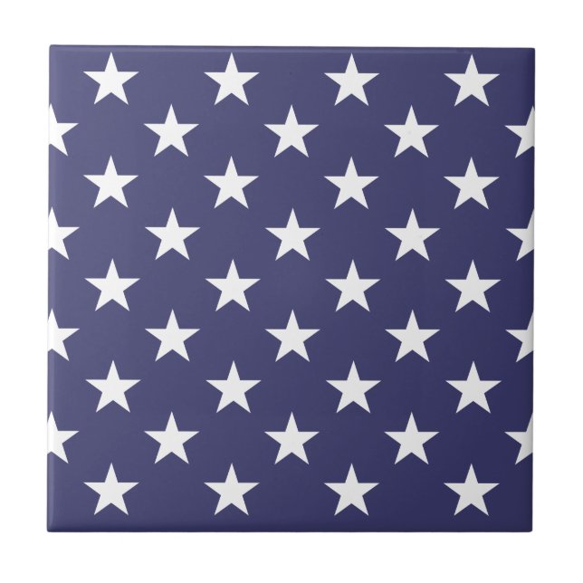 White Stars Patriotic American Flag Pattern Ceramic Tile (Front)