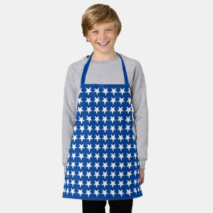 White Stars Pattern on Blue American Flag Theme Apron