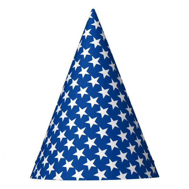 White Stars Pattern on Blue American Flag Theme Party Hat (Front)