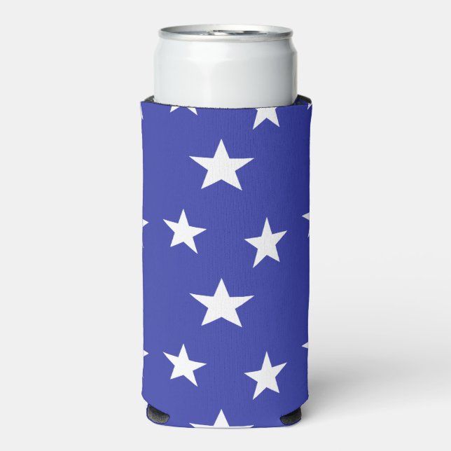 White stars pattern on blue seltzer can cooler (Seltzer Front)