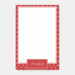 White Stars Pattern on Bright Red Personalised Post-it Notes